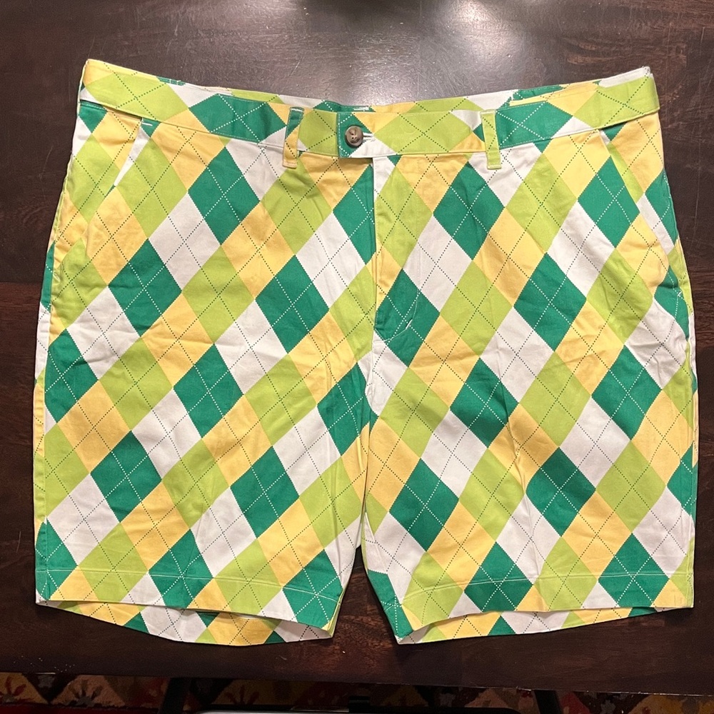 Loudmouth Men's Argyle Golf Shorts in Green, Yellow & White Size 42